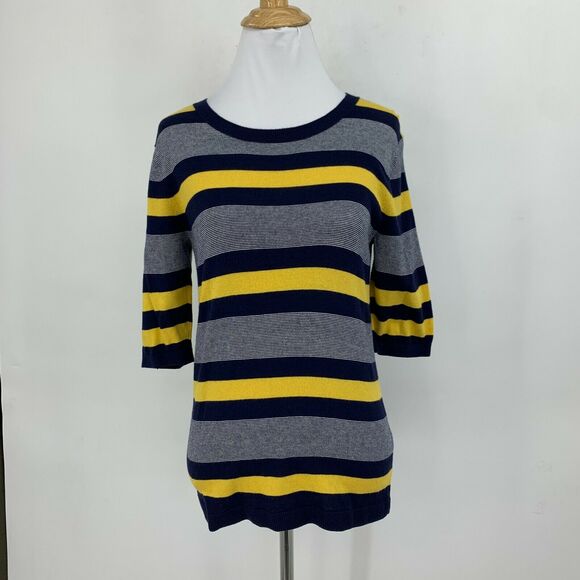 Banana Republic Stripe Shirt Women's Size S Mid Sleeves Scoop Cotton Stretch Top - Picture 2 of 10